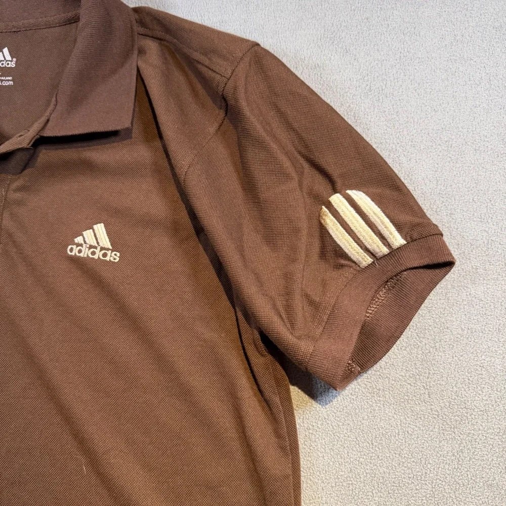Adidas Mens Brown Short Sleeve Pique Polo Shirt Embroidered Logo Large